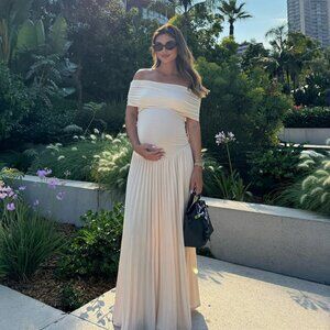 Celina the Label - Kamara Maternity Off Shoulder Pleated Maxi Dress